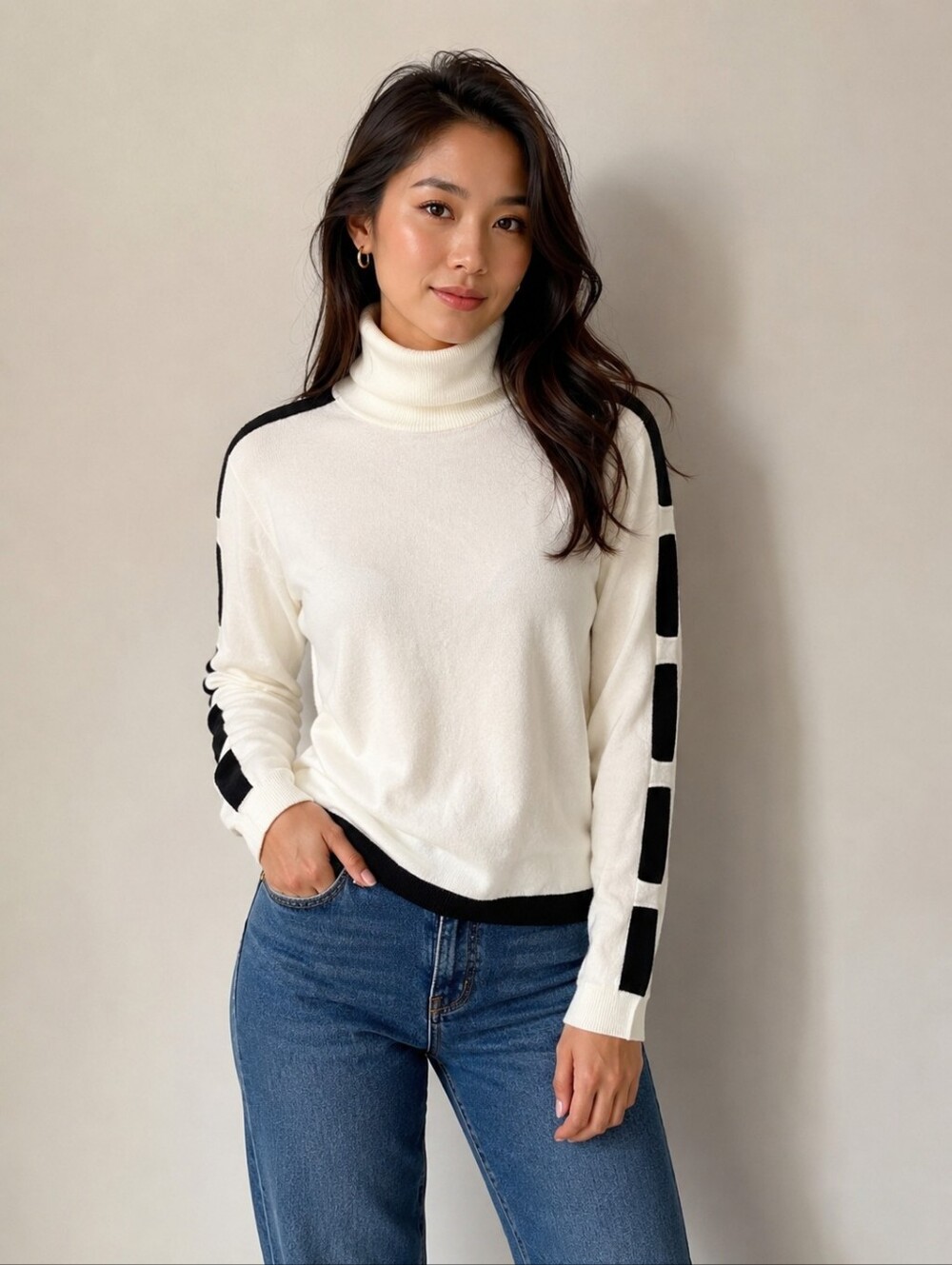 ❤️ LEO & UGO PARIS TURTLENECK SWEATER WITH CONTRAST TRIM, 8
